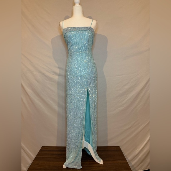 Lulus XL Remarkable Radiance Light Blue Iridescent Sequin Maxi Dress - Picture 3 of 12